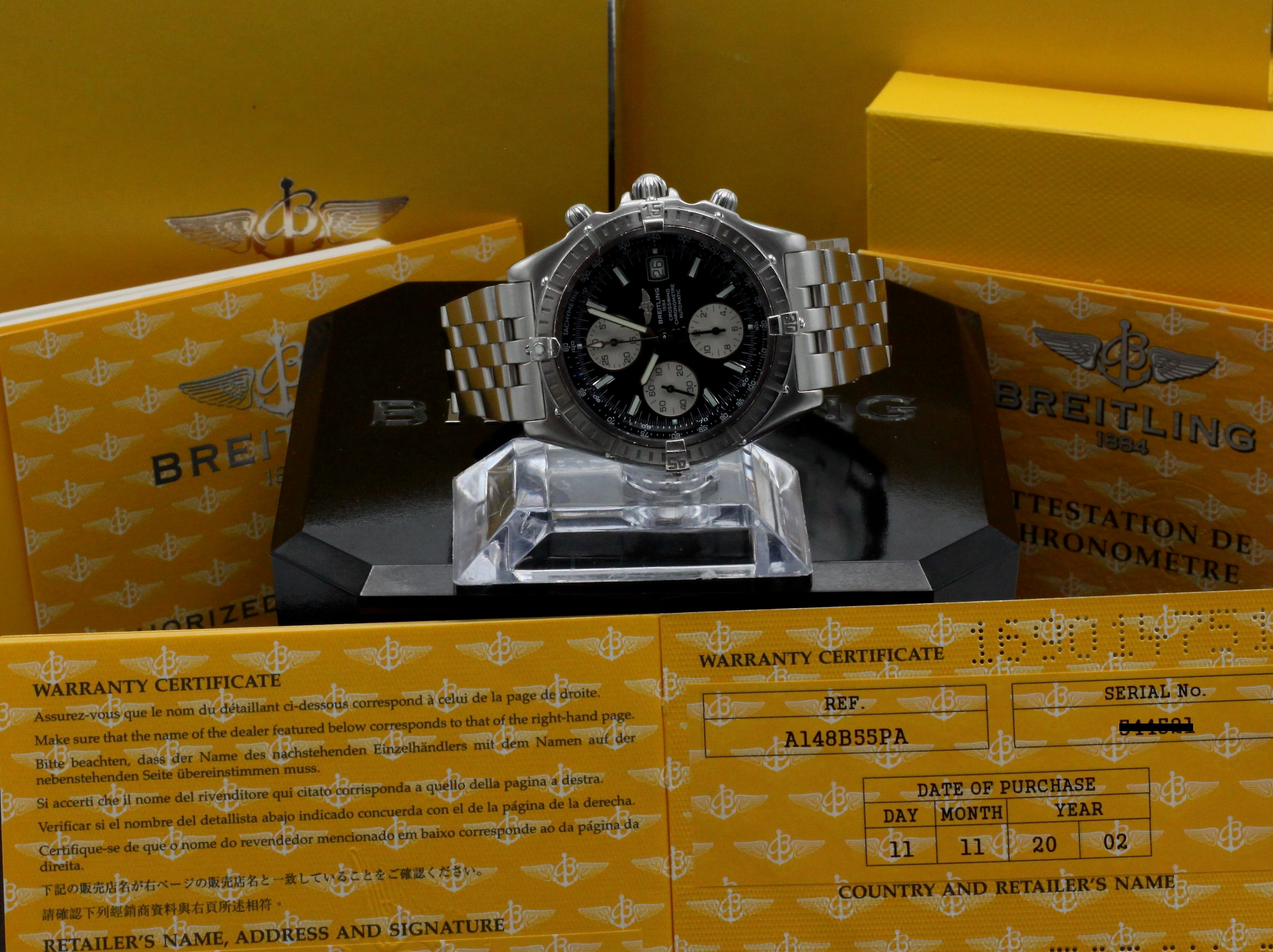 Breitling Crosswind A13355. Opwinden, Automatisch. Materiaal horlogekast, Staal. Materiaal horlogeband, Staal. Diameter, 44mm. Breitling heren horloge.