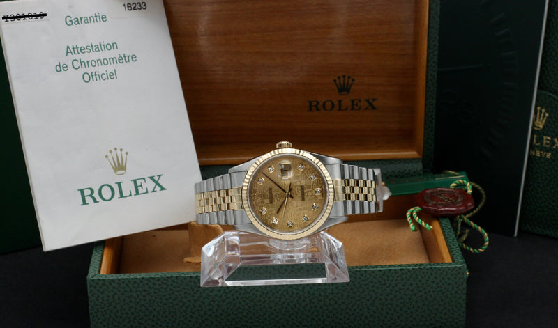 Rolex Datejust 16233G. Opwinden, Automatisch. Materiaal, Goud/Staal. Jaar, 2003. Diameter, 36mm. Rolex heren horloge.